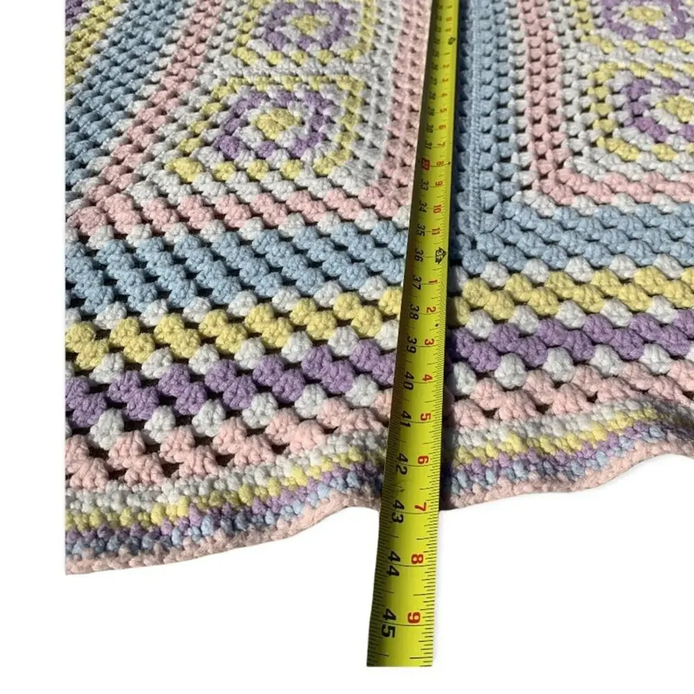 Handmade Vintage Grandma Square Crochet Knit Blanket
